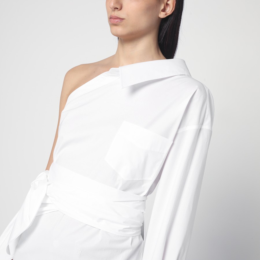 Tシャツ・カットソー Moschino SS25 One-shoulder shirt (J02110531 2001) Moschino One-shoulder white shirt with sash | TheDoubleF