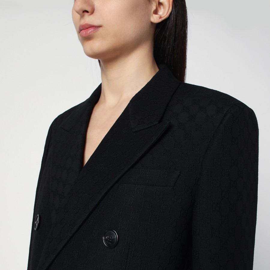 ジャケット GUCCI Black coat in silk and jacquard wool GG GUCCI Black coat in silk and jacquard wool GG | TheDoubleF