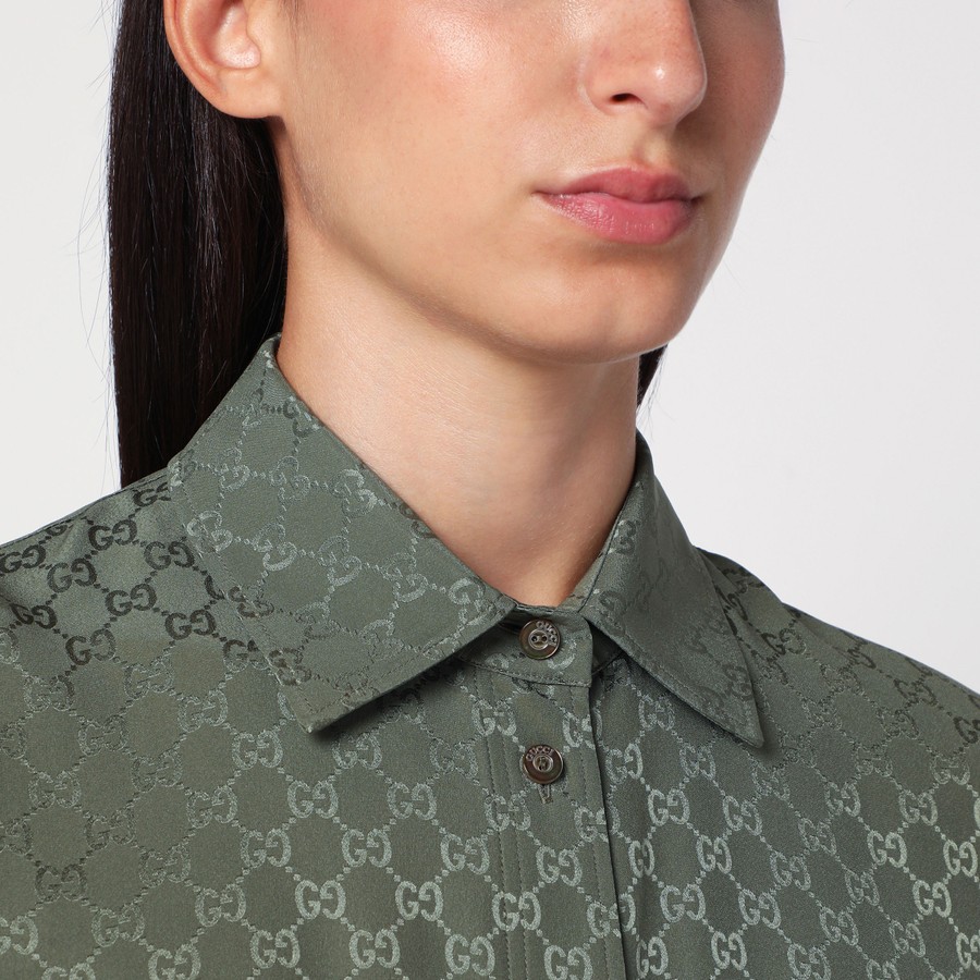 GUCCI Chemise en soie jacquard GG verte | TheDoubleF