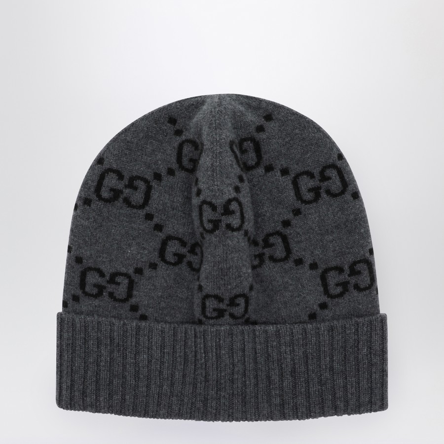 Gucci ダークグレー ニット帽 GUCCI Grey GG cashmere beanie | TheDoubleF
