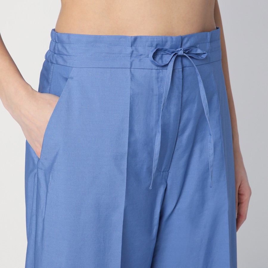 パンツ PAROSH Women Straight Pants D232444CO 046 BLUE P.A.R.O.S.H. Embroidered cotton pants | TheDoubleF