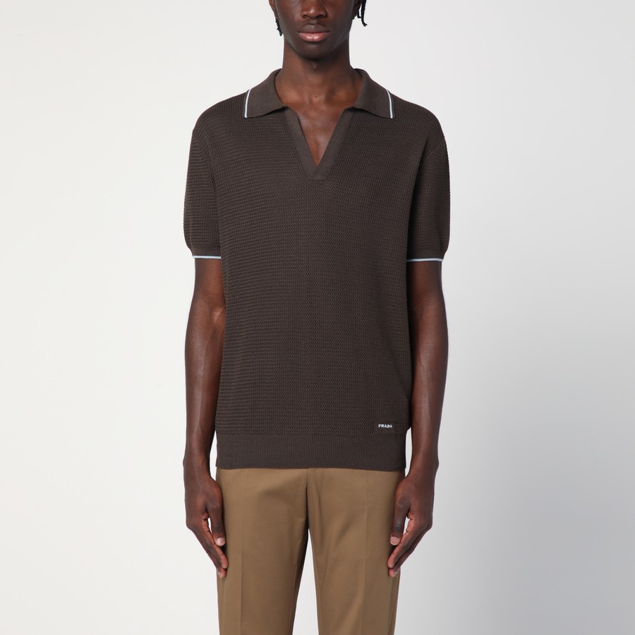 Tシャツ・カットソー PRADA Men T Shirts UMF008OOO16XU F0192 BROWN Prada Short-sleeved polo in brown silk blend | TheDoubleF
