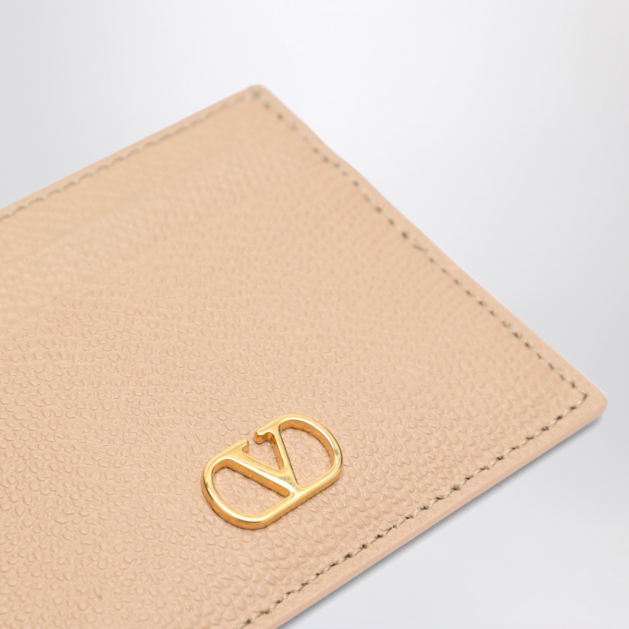 ■VALENTINO■ V Logo Signature Card Holder Rose Quartz 6W2P0 Vlogo Signature Grainy Calfskin Wallet for Woman in Rose