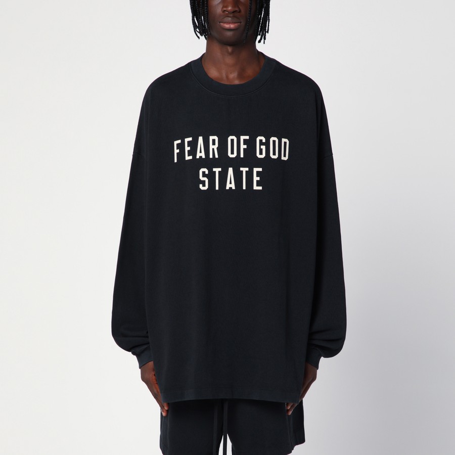 Tシャツ・カットソー FEAR OF GOD Men T Shirts 125BT242010F Black Fear of God Essentials Black T-Shirt with logo | TheDoubleF