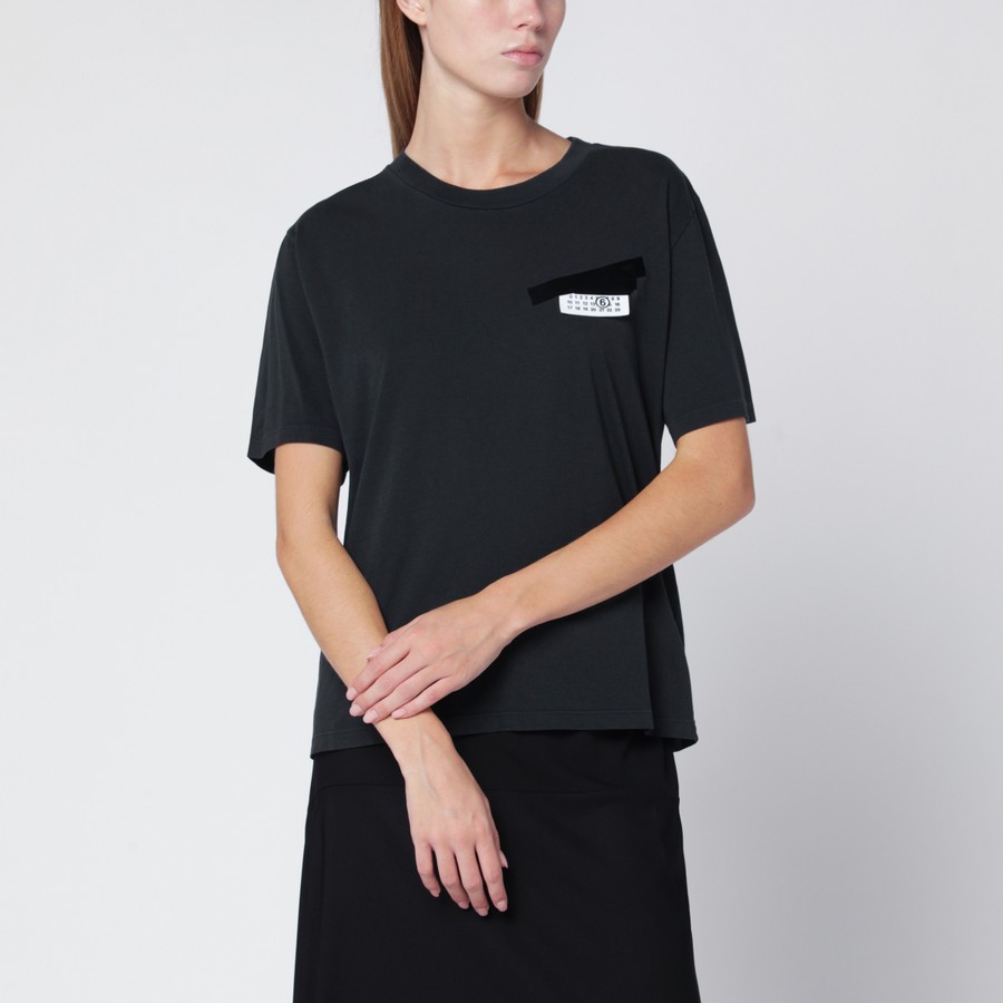 MM6 Maison Margiela Black T-shirt with Numeric patch and tape