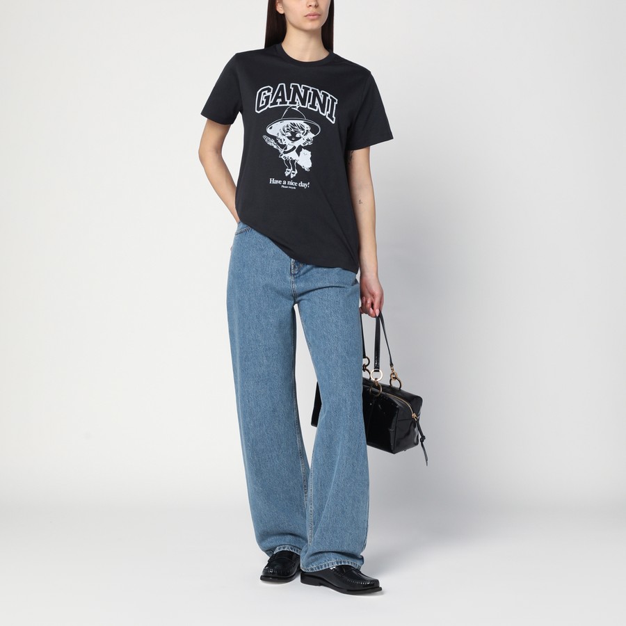 GANNI Black T-shirt with logo print | TheDoubleF