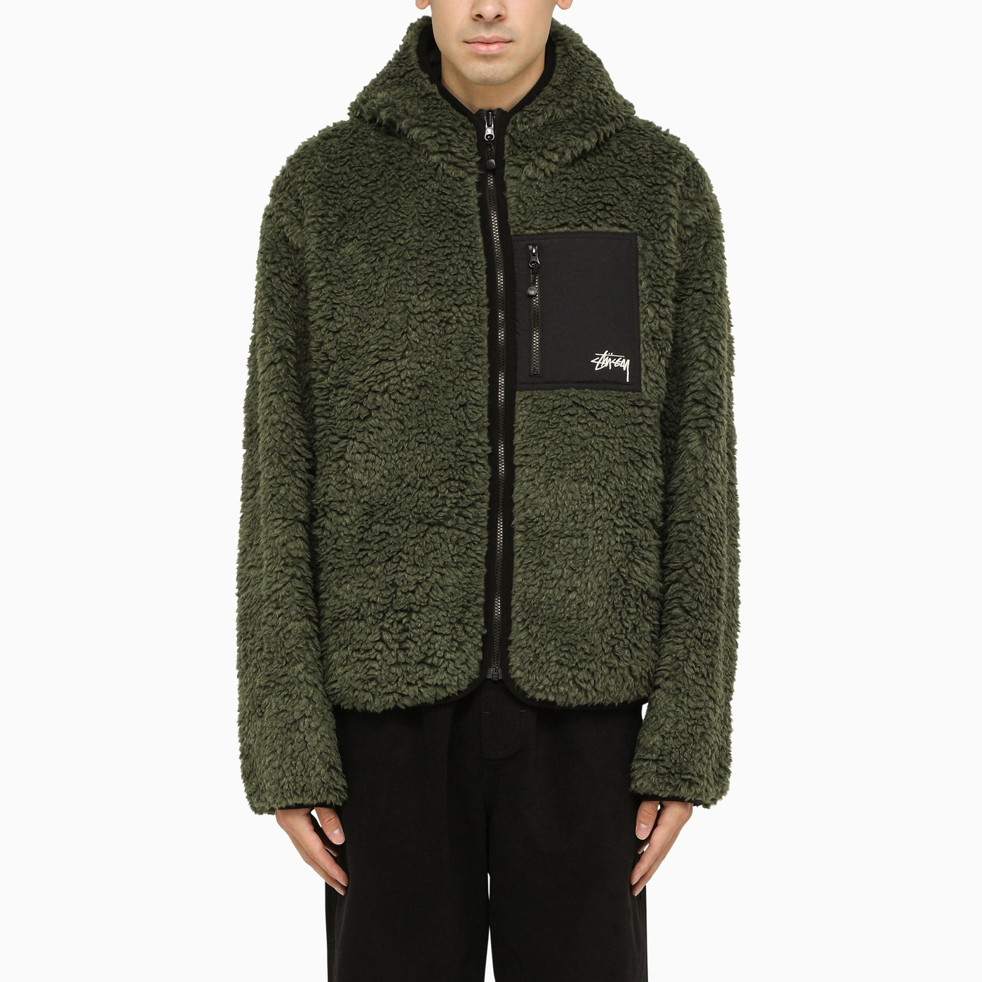 STÜSSY Reversible olive green fleece jacket TheDoubleF
