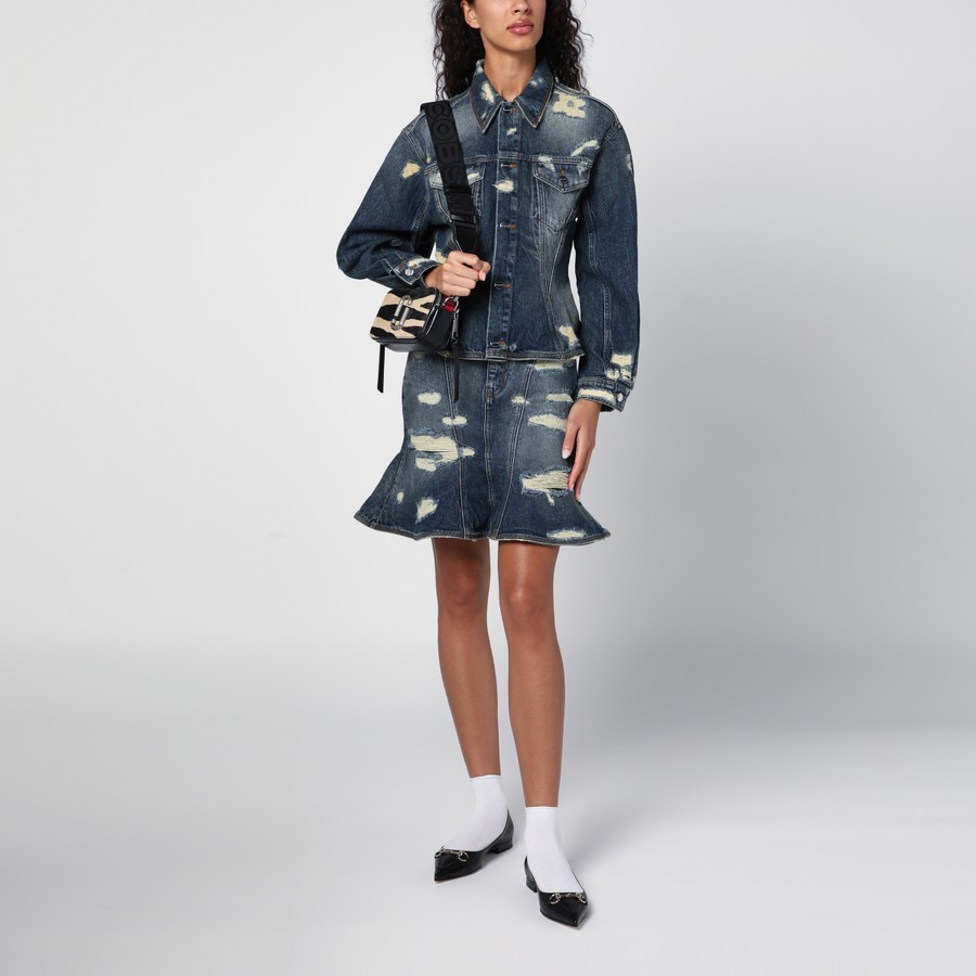 【関税&送料込】Marc Jacobs Washed Denim Skirt With Worn Det Marc Jacobs WASHED DENIM SKIRT WITH WORN DETAILS