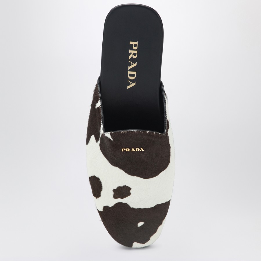 サンダル・ミュール PRADA WHITE/DARK BROWN MULES WITH ANIMAL PRINT White/dark Brown Printed Leather Mules | PRADA