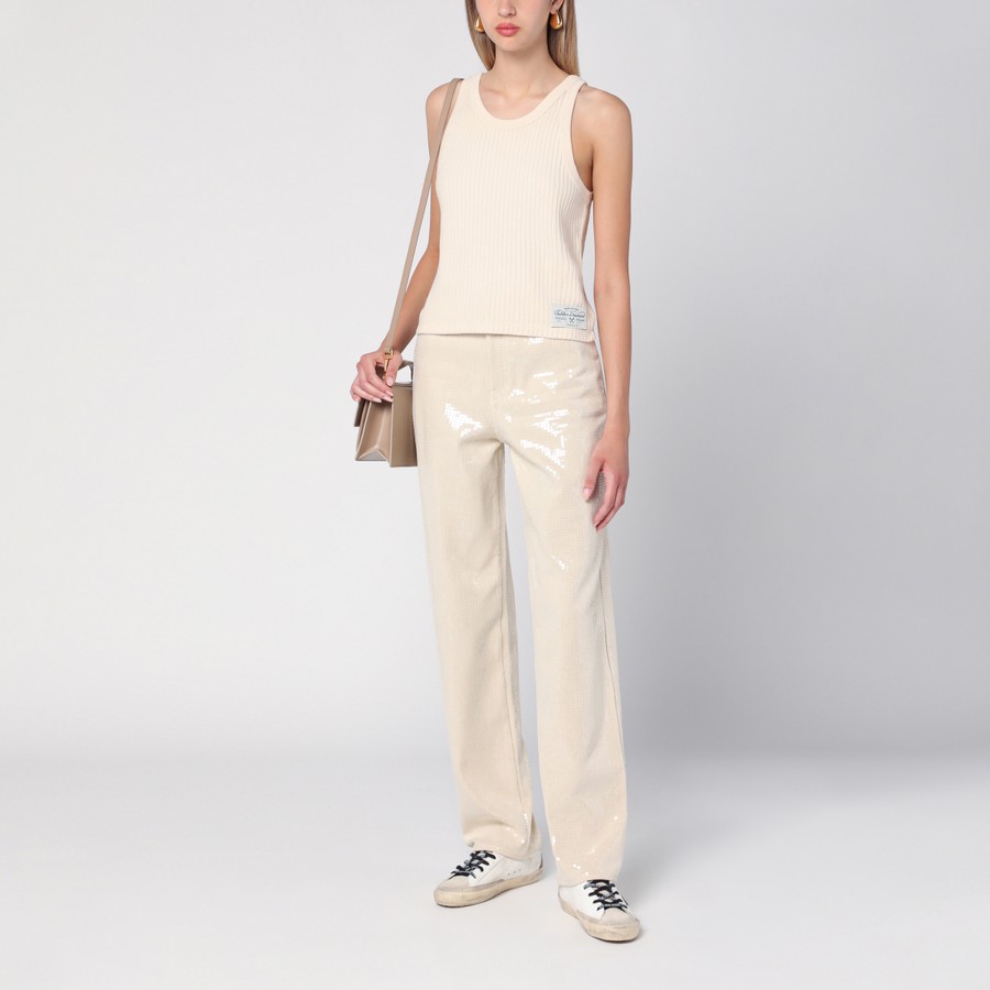 ボトムスその他 Golden  Trousers with transparent sequins ecru Ecru pants with transparent all-over sequins