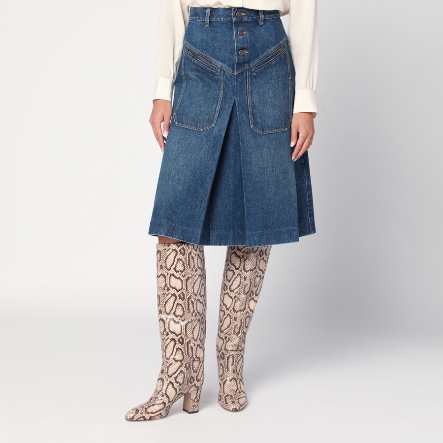 【関税&送料込】Chloe Knee-Length Skirt In Washed Blue Denim Chloé Knee-length skirt in washed blue denim | TheDoubleF