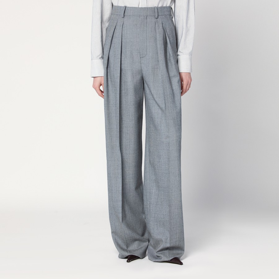 パンツ SAINT LAURENT Woman Pants Grey 824389Y7K17 9787 Saint Laurent Wide light grey wool trousers | TheDoubleF
