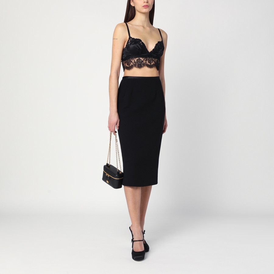 Tシャツ・カットソー DOLCE&GABBANA BLACK BRALETTE TOP IN SILK SATIN AND LACE Dolce&Gabbana Black bralette top in silk satin and lace