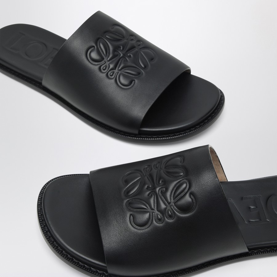 Loewe Black Anagram Flex slides in leather | TheDoubleF