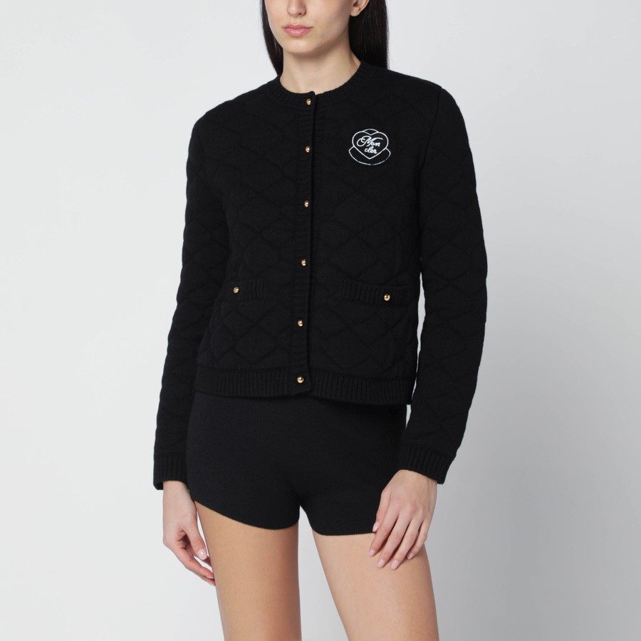 Moncler Black virgin wool-blend cardigan | TheDoubleF