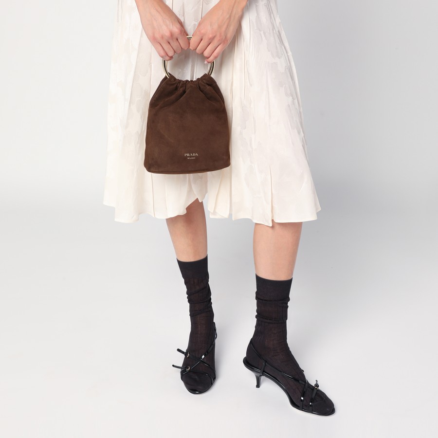 ショルダーバッグ・ポシェット PRADA MINI BUCKET BAG IN COCOA COLOR SUEDE Prada Mini bucket bag in cocoa color suede | TheDoubleF