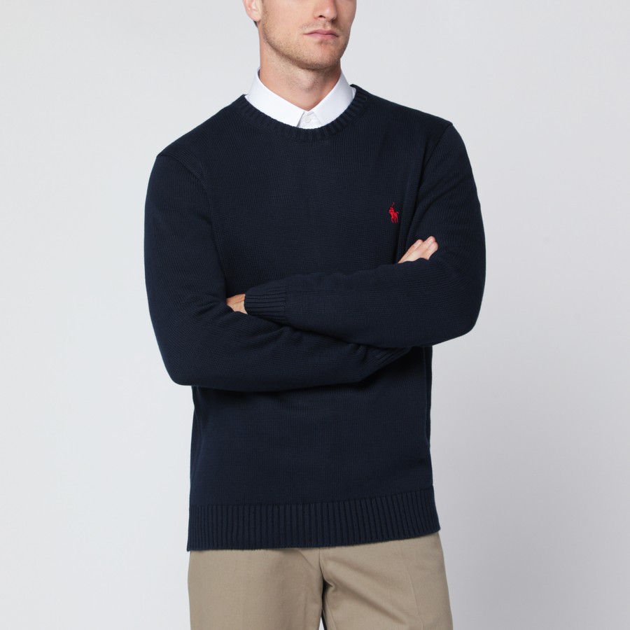 Polo Ralph Lauren Maglione girocollo blu navy in cotone TheDoubleF