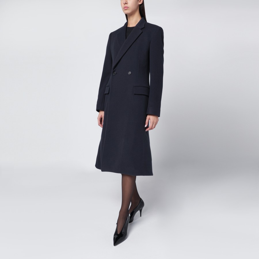 Balenciaga Navy blue Midi Godet wool coat | TheDoubleF