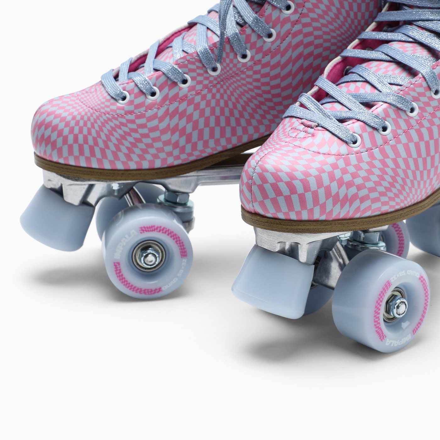 Impala Skate Pink/light blue Wavy Check roller skates TheDoubleF