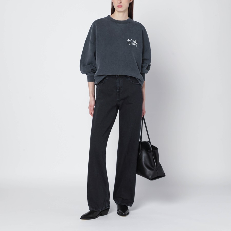 ANINE BING Black washed oversized sweatshirt with logo | TheDoubleF