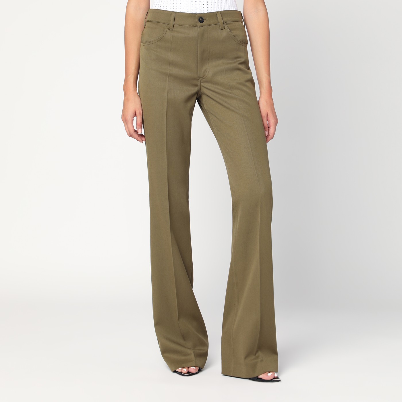 The Attico Pantalone verde militare in gabardina di lana TheDoubleF