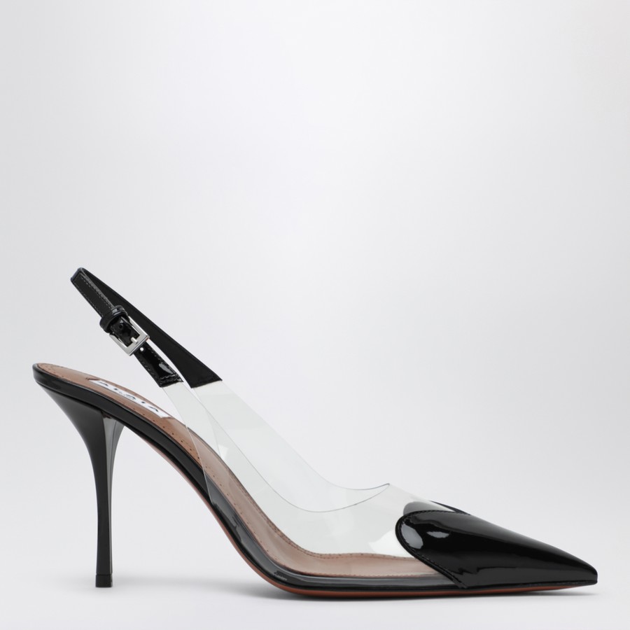 パンプス ALAIA LE COEUR BLACK PATENT LEATHER HIGH SLINGBACK ALAÏA Le Cœur patent-leather and PVC slingback pumps | NET-A