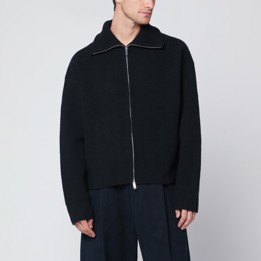 STUDIO NICHOLSON Navy blue wool zip-up cardigan | TheDoubleF
