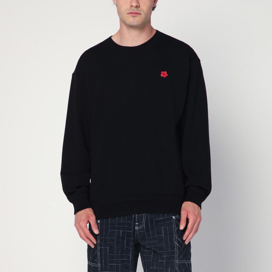 KENZO Black wool crew neck sweater TheDoubleF