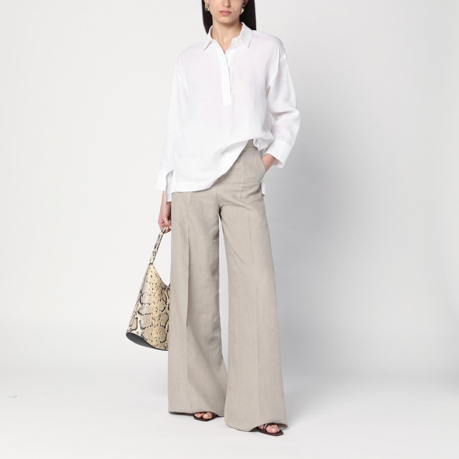 Max Mara Wide beige trousers in linen canvas | TheDoubleF
