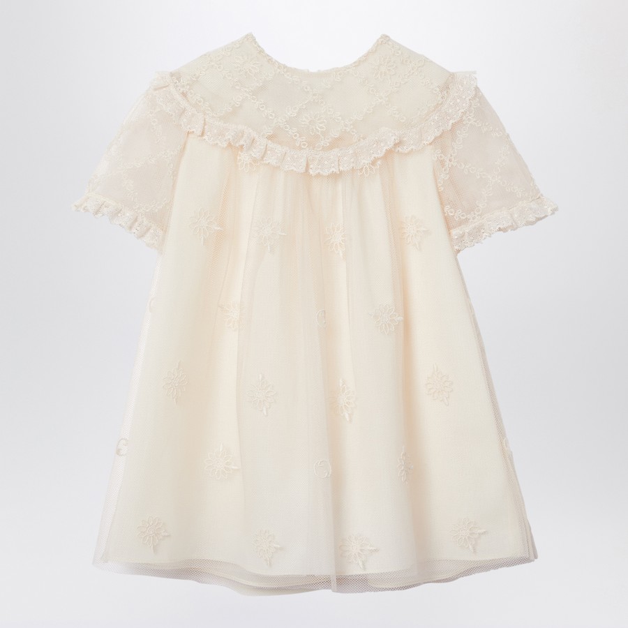 Robe ivoire en tulle de nylon à broderie florale