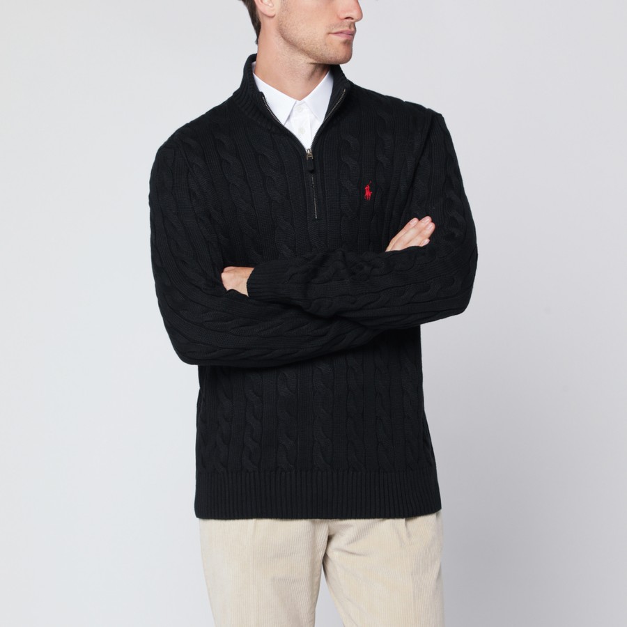 Polo Ralph Lauren Black cotton cable-knit sweater | TheDoubleF