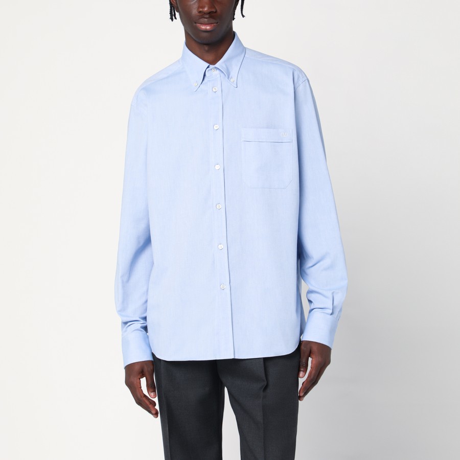 Tシャツ・カットソー VALENTINO SS25 Powder blue oxford shirt (6V0ABS80ATH CZV) Valentino Light blue button-down shirt in cotton | TheDoubleF