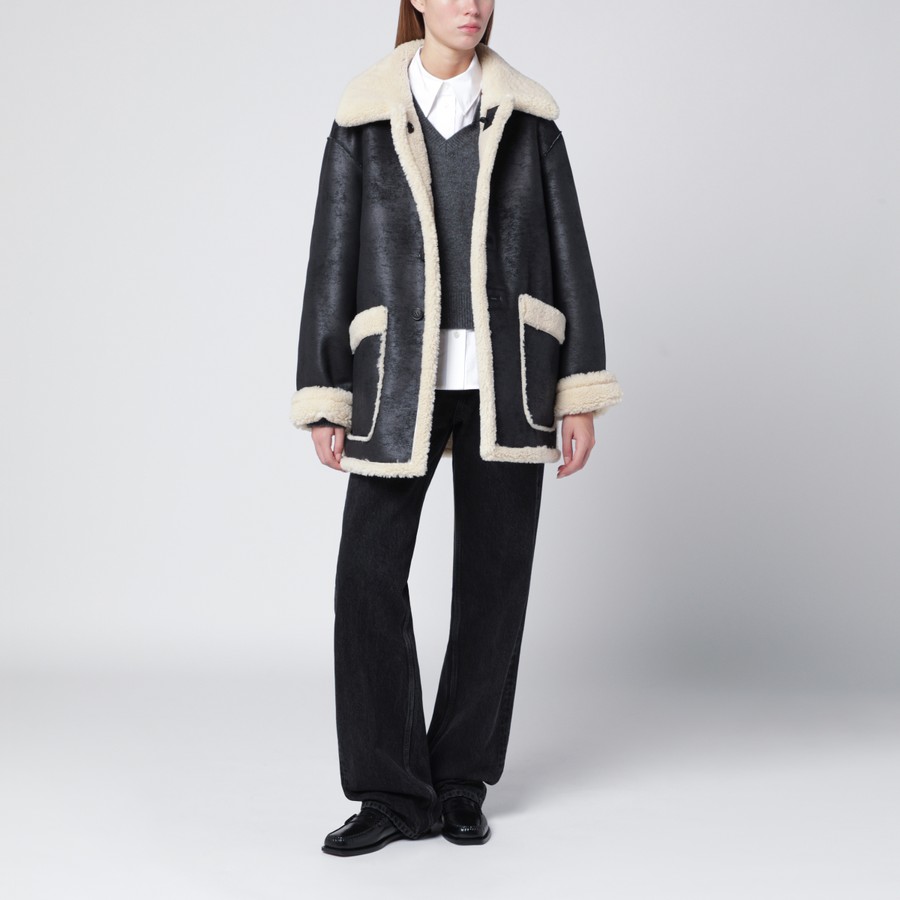 Dunst Manteau noir en similicuir effet shearling TheDoubleF