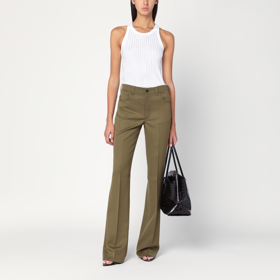 パンツ THE ATTICO GABARDINE LONG PANTS (251WCP00272 WWW065AA081) The Attico Military green wool gabardine trousers | TheDoubleF