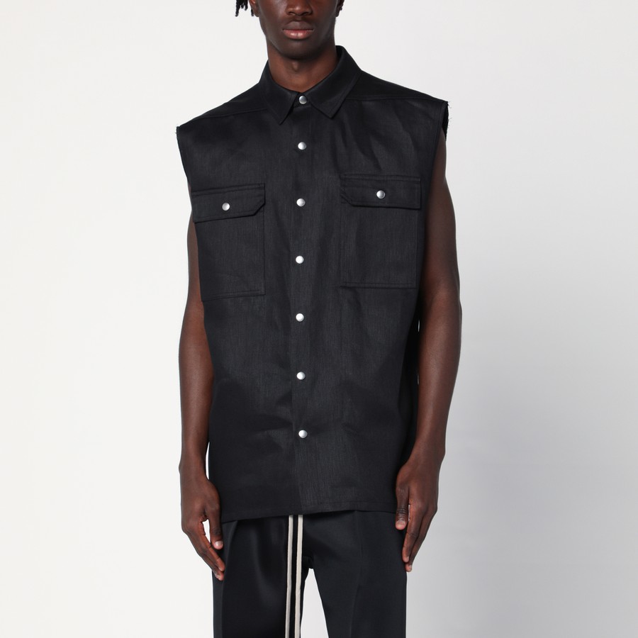 Tシャツ・カットソー RICK OWENS SLEEVELESS BLACK LINEN SHIRT Rick Owens Sleeveless black linen shirt | TheDoubleF