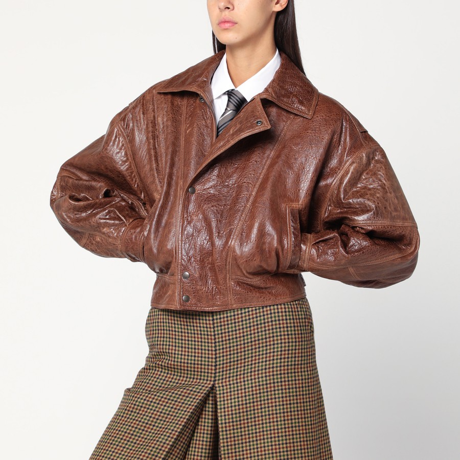 Saint Laurent Blouson aviateur marron en cuir vieilli TheDoubleF