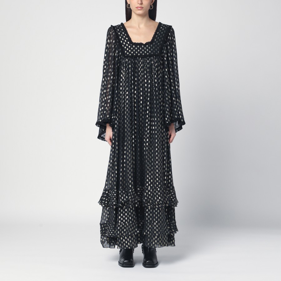 ワンピース CHLOE MAXI BLACK DRESS WITH LIGHTWEIGHT SILK RUFFLES Chloé Maxi black dress with lightweight silk ruffles