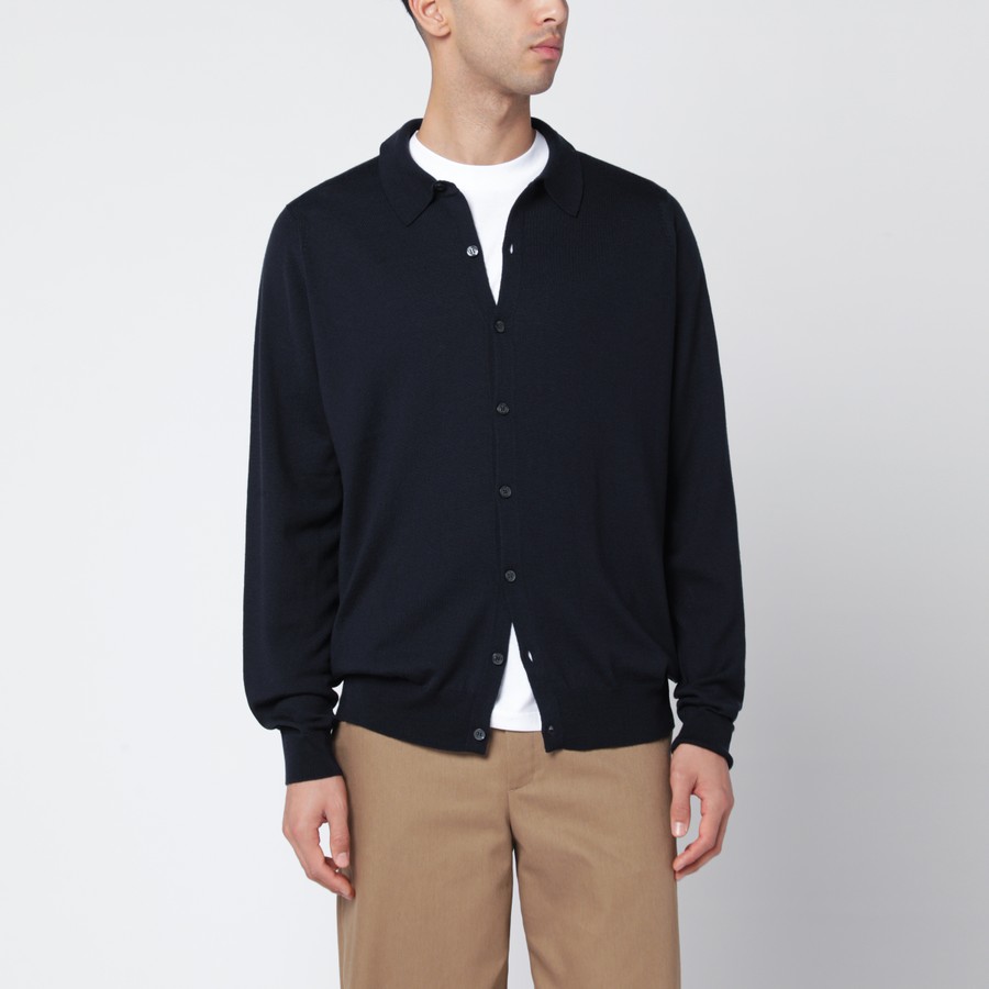 JOHN SMEDLEY Navy wool cardigan | TheDoubleF
