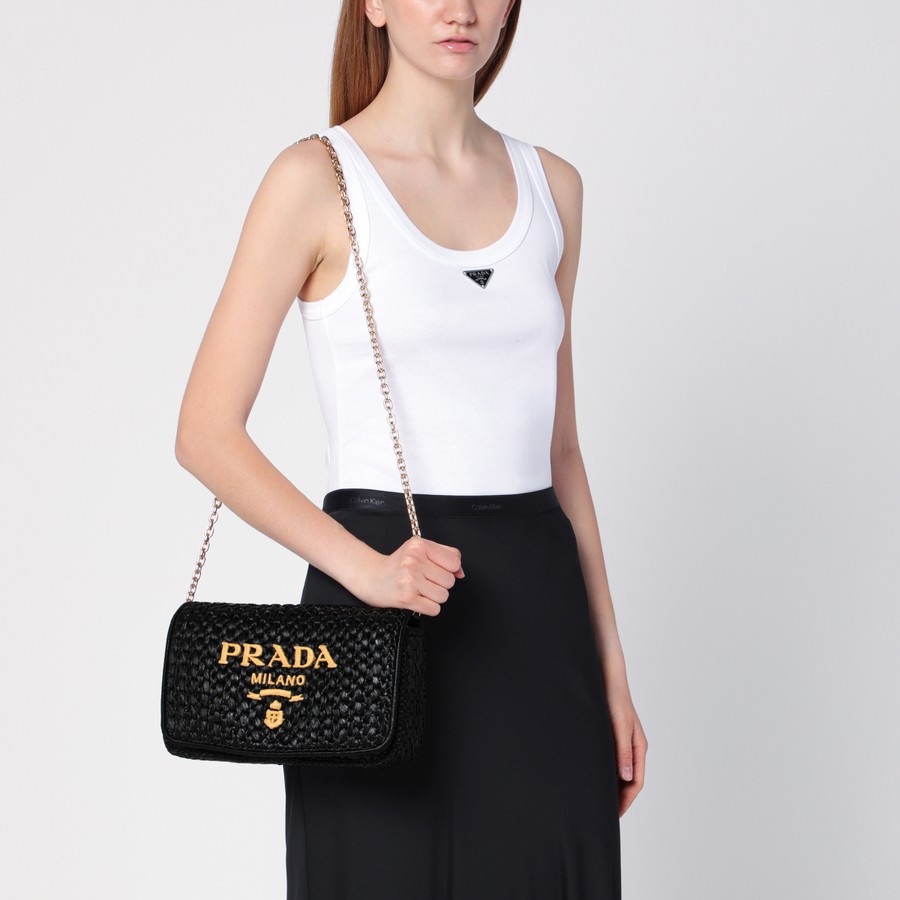 Prada Black crochet shoulder bag with logo | TheDoubleF