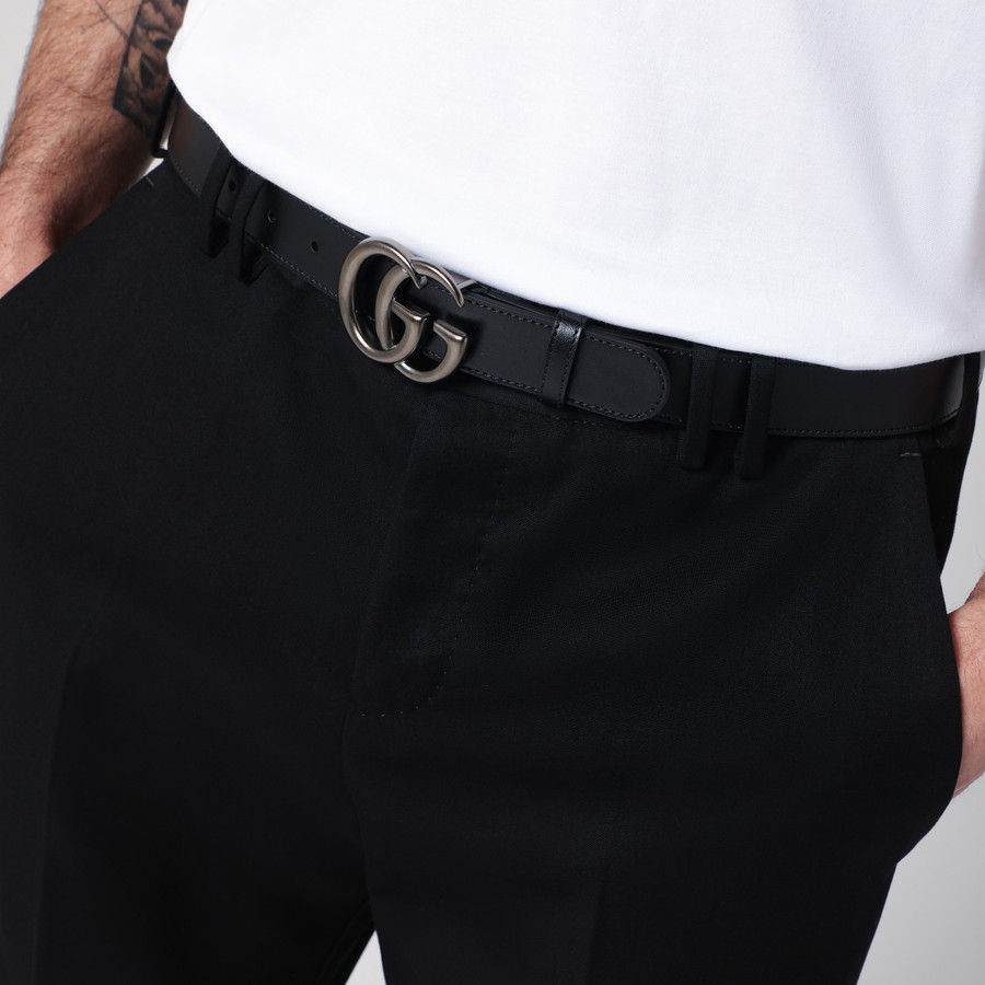 ★GUCCI★ 3CM GG Mamont Belt Black 4145160YA0G1000 4145160YA GG Marmont thin belt in black leather | GUCCI® US