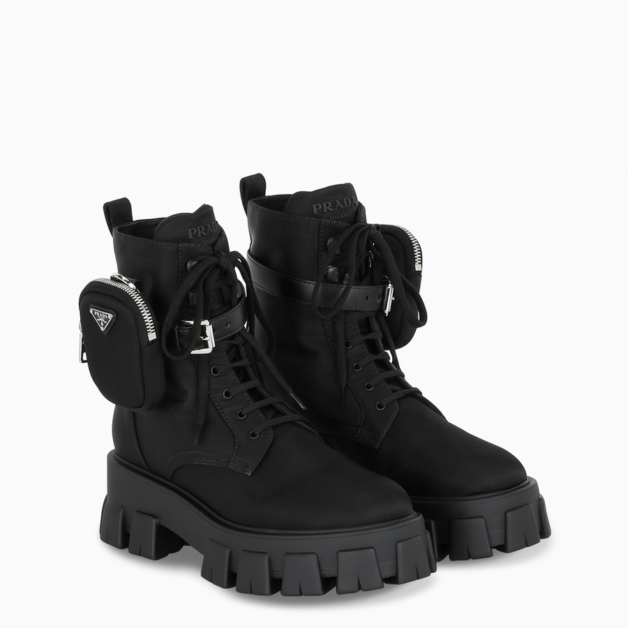 prada monolith leather and nylon ankle boots