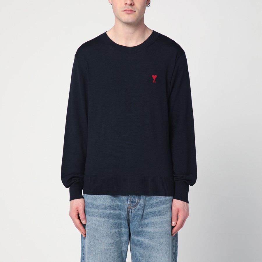 Ami Paris Night blue Ami De Coeur wool jumper | TheDoubleF