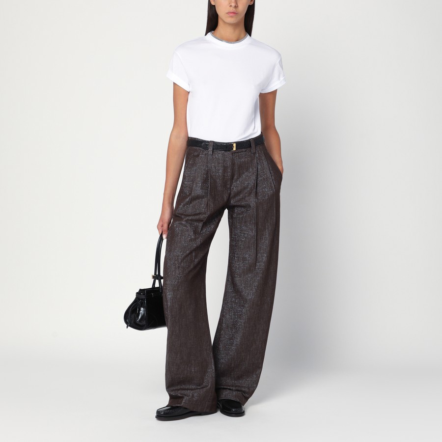 ボトムスその他 Brunello Cucinelli Wide brown trousers in cotton blend BRUNELLO CUCINELLI Pleated cotton-poplin wide-leg pants