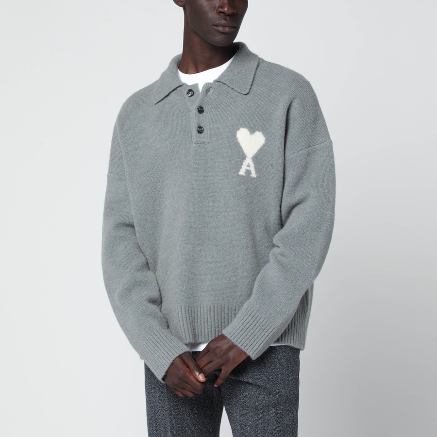 Ami Paris Ami De Coeur grey polo sweater | TheDoubleF