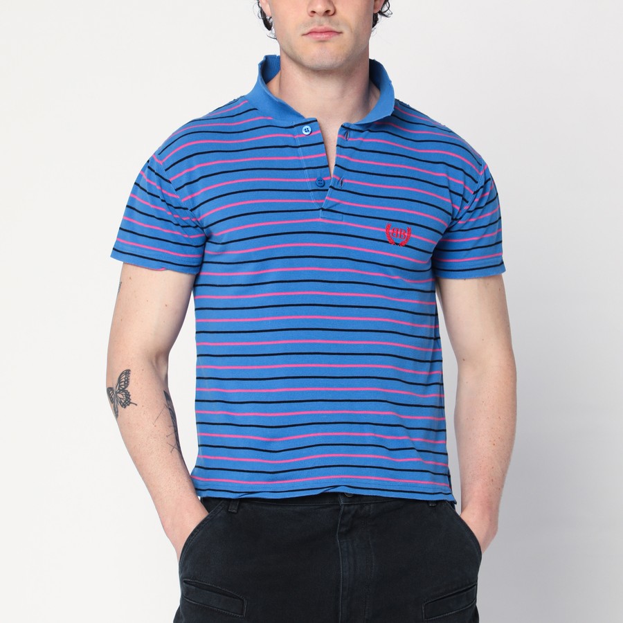 Tシャツ・カットソー BALENCIAGA 'Laurel Classic' polo shirt (833244TSVC7 9012) Balenciaga Laurel Classic polo in blue/pink/black tight fit