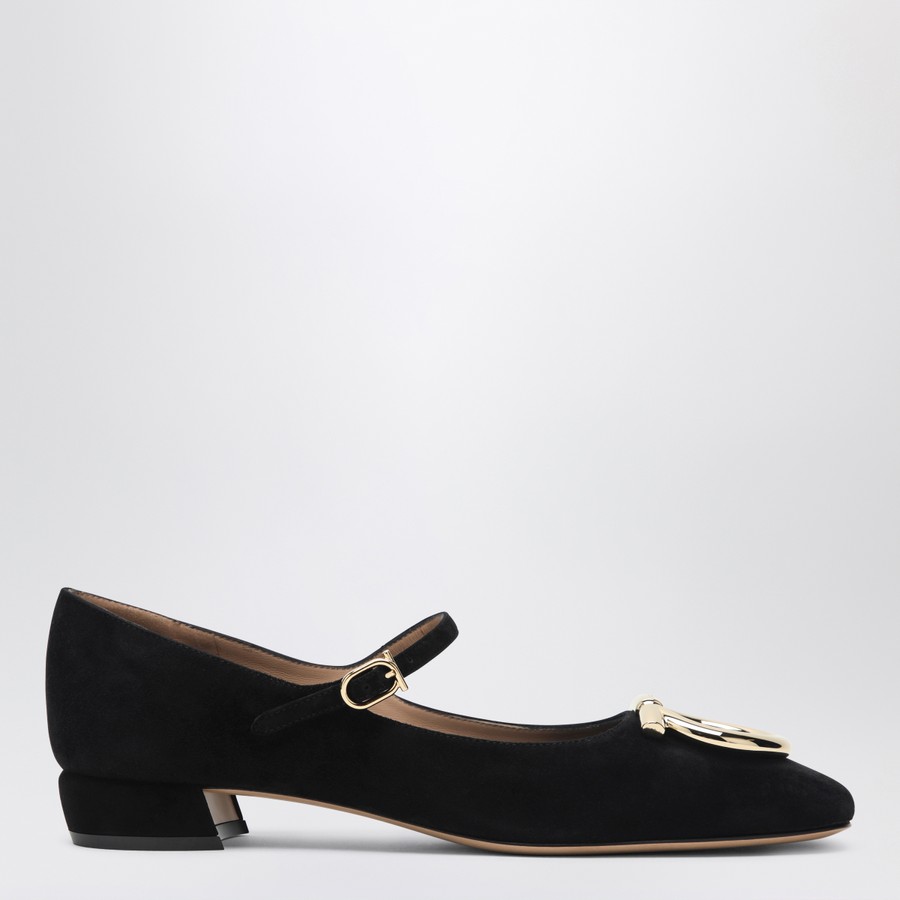 バレエシューズ Ferragamo Black Gancini Heeled Ballerina In Suede Ferragamo Black Gancini heeled ballerina in suede | TheDoubleF