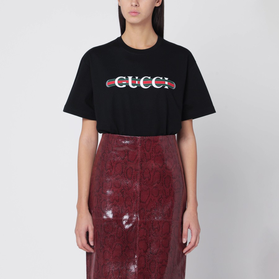 GUCCI T-shirt nera con stampa logo TheDoubleF