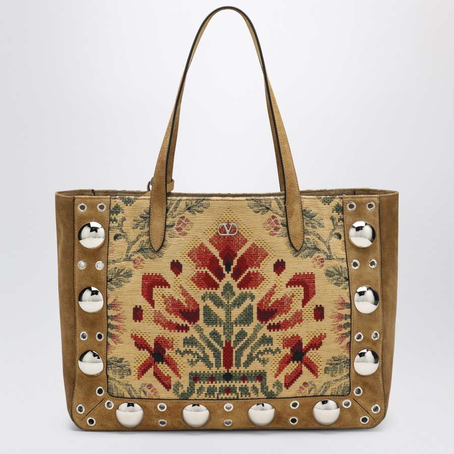 【Valentino】TOTE NELLCOTE◆6W0B0R79MJL Nellcôte Medium suede tote bag in beige - Valentino Garavani