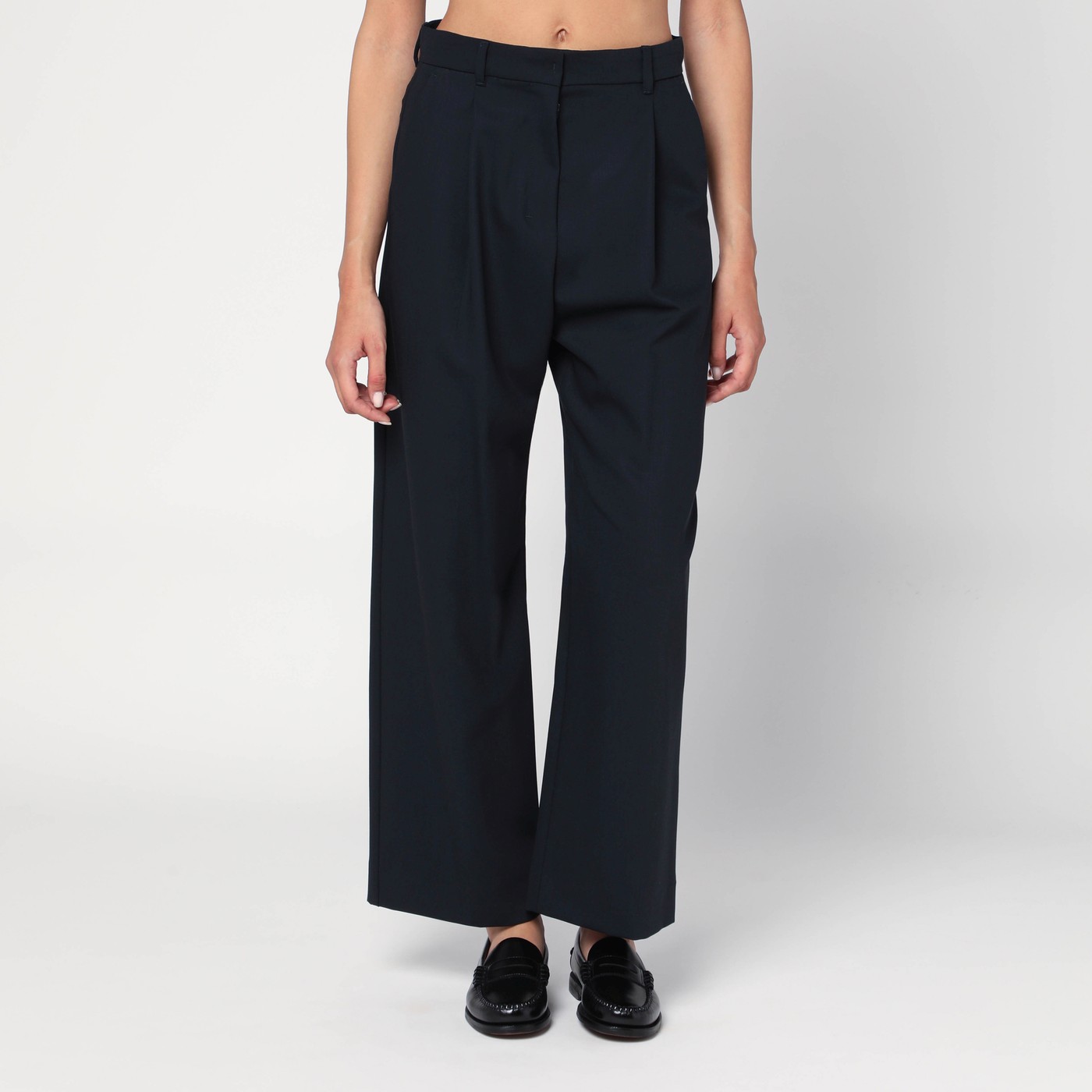 Crepe Pantaloni Palazzo Blu Navy S Max Mara Pantaloni Blu Notte In