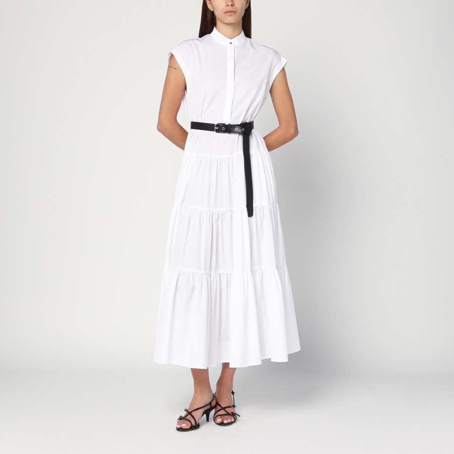Max Mara Studio Abito chemisier bianco in cotone con balze